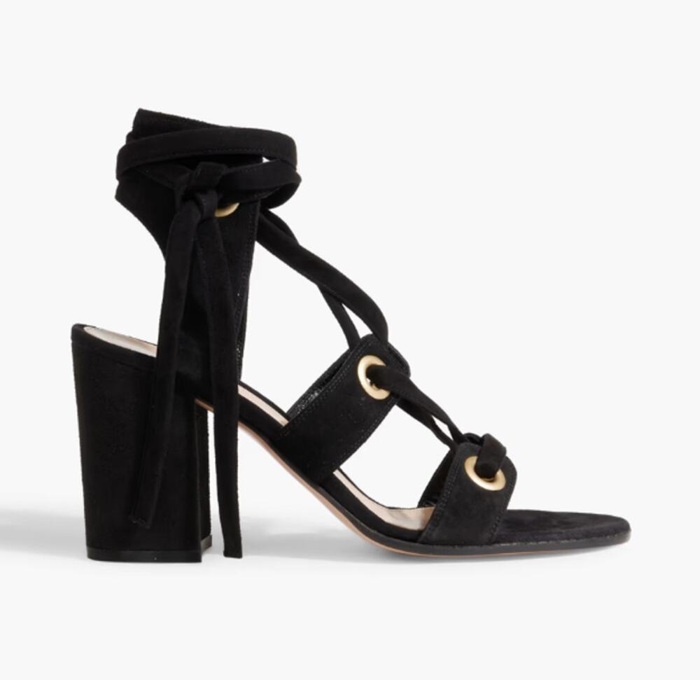 Gianvito Rossi Ibiza 85 Black Suede Sandals Shoes Block Heels Lace Up Moto sz 40
